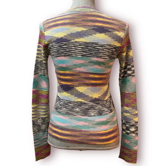MISSONI Soft Wool Blend Space Dye V-Neck Sweater Top Yellow Mint Black and White - Picture 5 of 14